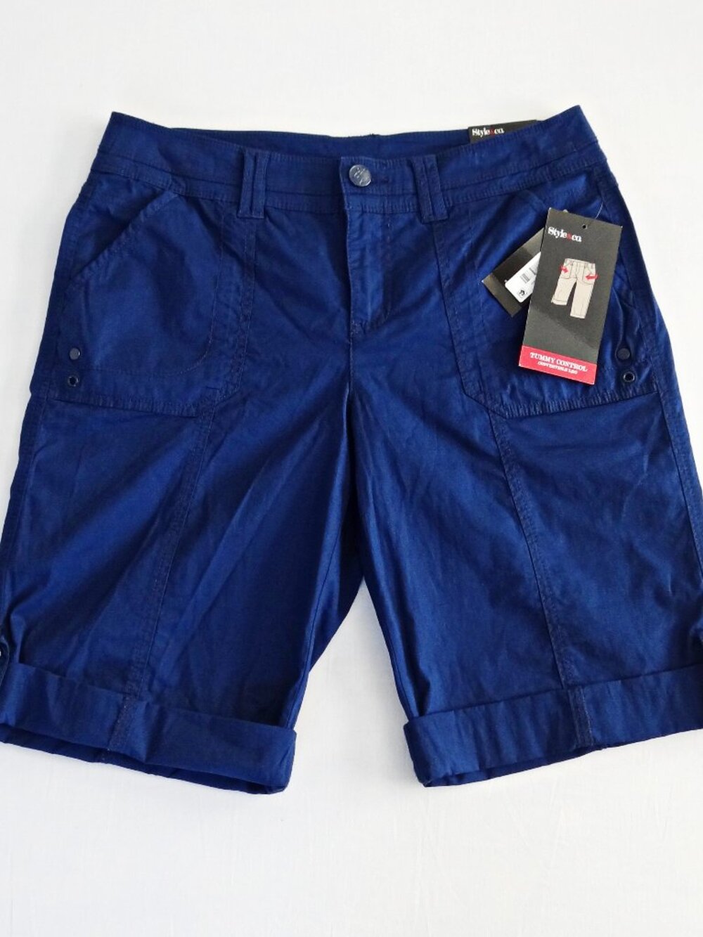 New STYLE & CO Women's Size 6 Tummy Control Convertible Bermuda Shorts Blue